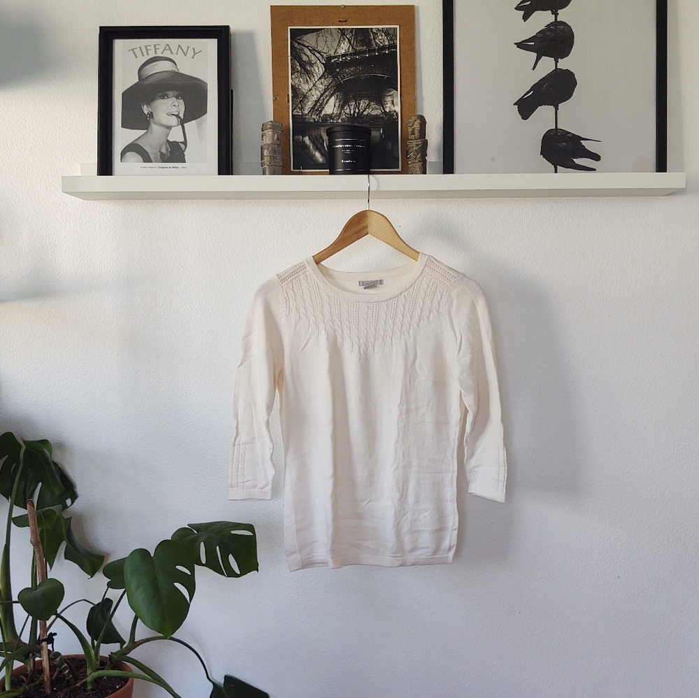 H&M Ivory Quarter Sleeve Top